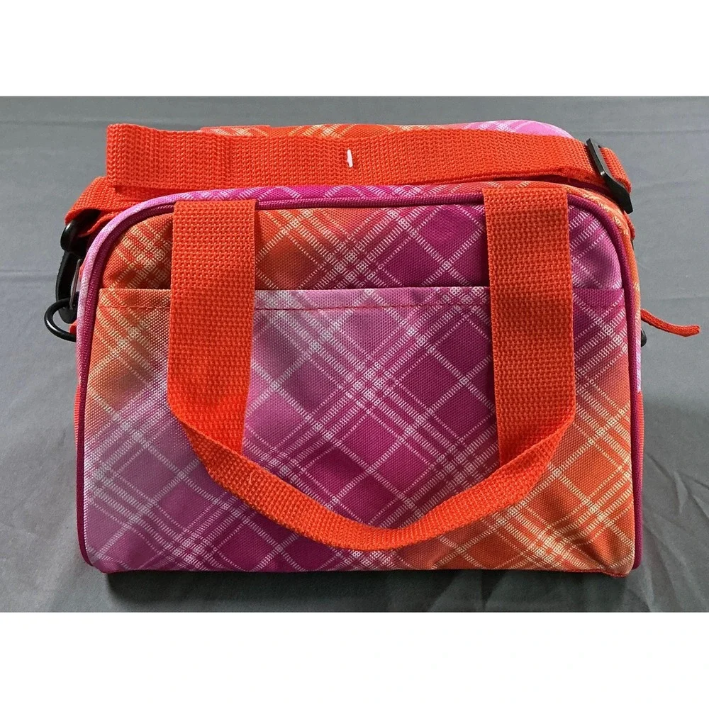 Igloo Carryall Insulated Cooler Bag Pink Coral Plaid Crossbody Lunch Tote NEW